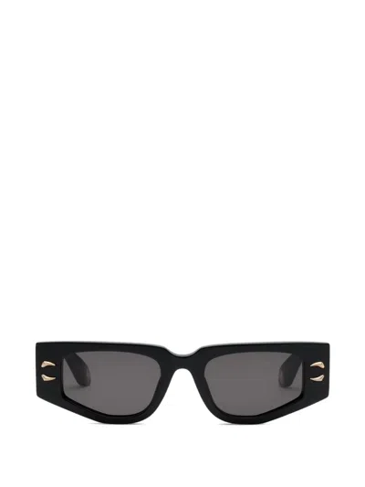 Roberto Cavalli Logo-plaque Geometric-frame Sunglasses In Black