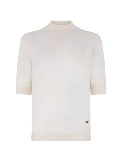 Roberto Cavalli Logo-plaque Mock-neck T-shirt In White
