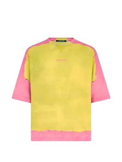 Roberto Cavalli Color-block T-shirt In Gelb Und Pink In Multi