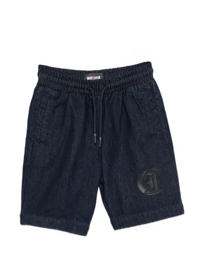 Roberto Cavalli Kids' Logo-print Drawstring-fastening Shorts In Blue