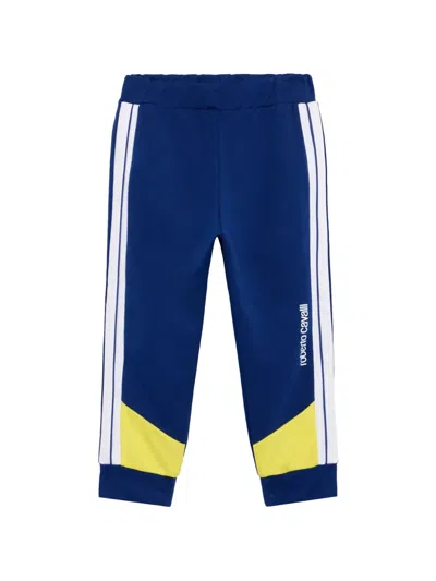 Roberto Cavalli Babies' Logo-print Panelled Tracksuit Bottoms In Blue
