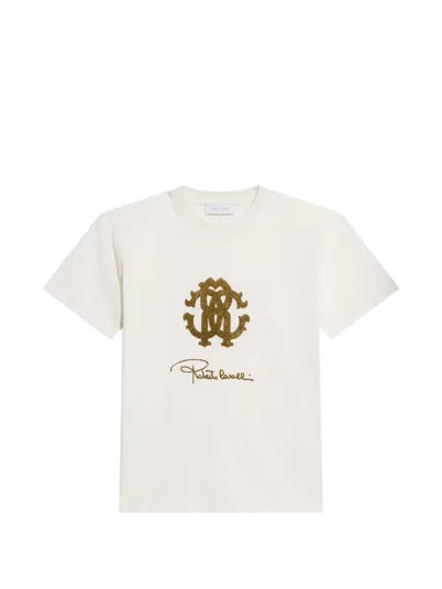 Roberto Cavalli Kids' Logo-print Rhinestone-embellished T-shirt In White