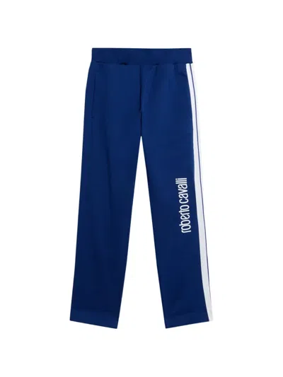 Roberto Cavalli Kids' Logo-print Side-stripe Track Pants In Blue