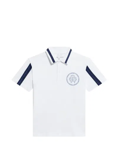 Roberto Cavalli Kids' Logo-print Striped-trim Polo Shirt In White