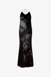 Roberto Cavalli Long Black Dress With Marine Print In Black