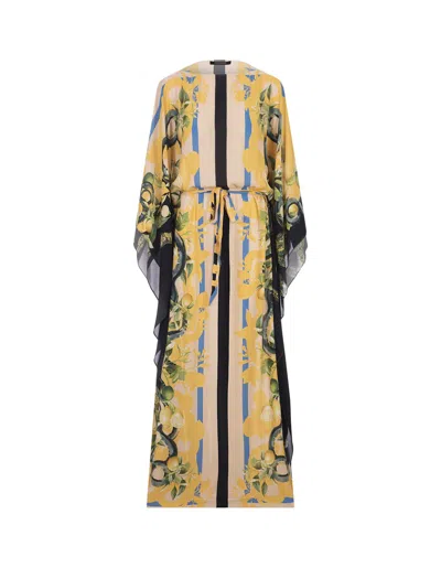 Roberto Cavalli Long Caftan With Lemons Print In Light Brown