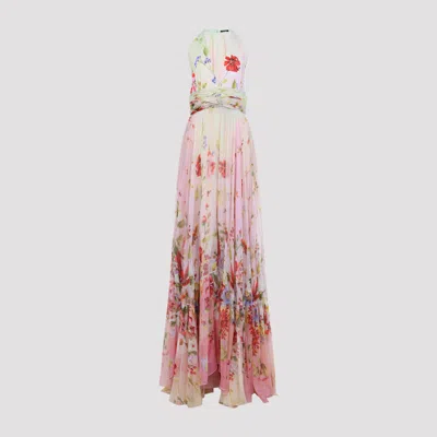 Roberto Cavalli Long Chiffon Dress With Miami Flowers Print In Multi