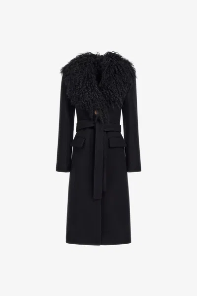 Roberto Cavalli Long Coat With Wide Collar In Black