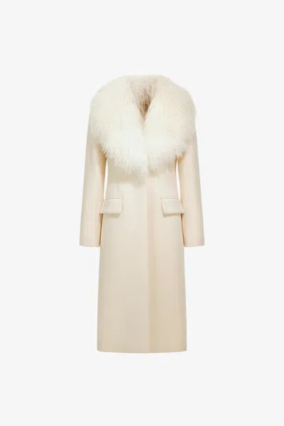 Roberto Cavalli Long Coat With Wide Collar In Ivory