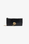 Roberto Cavalli Long Crocodile-print Roar Clutch In Black