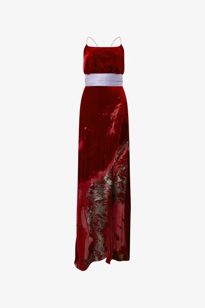 Roberto Cavalli Long Dark Red Dress With Marine Print