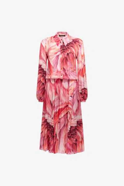Roberto Cavalli Long Dress Plumage Print In Fuchsia