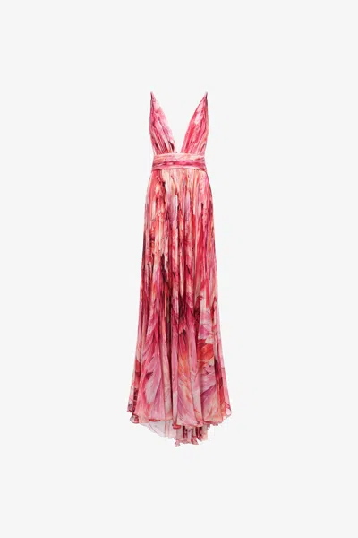 Roberto Cavalli Long Dress Plumage Print In Red