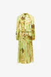 Roberto Cavalli Long Dress Plumage Print In Light Green