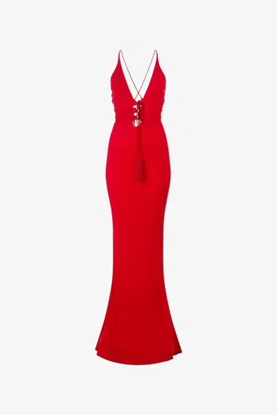 Roberto Cavalli Long Dress With Criss-cross Detail In Red