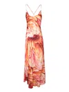 Roberto Cavalli Printed Silk Twill Long Dress In Orange