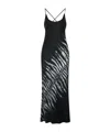 Roberto Cavalli Silk Black Dress With Spaghetti Straps And Fern Print In Black/white