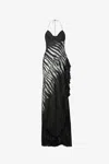 Roberto Cavalli Long Dress With Zebra Print In Black/white