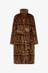 Roberto Cavalli Long Faux Fur Coat With High Collar In Brown