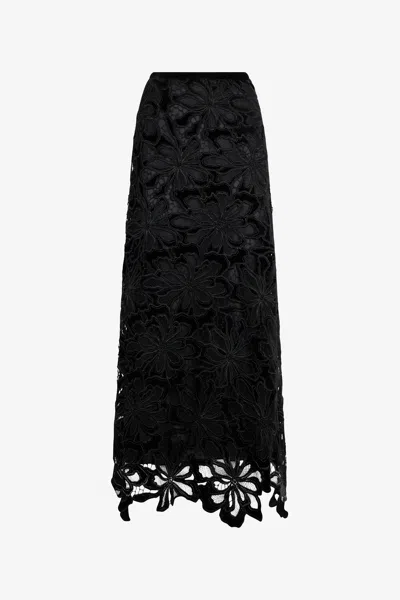 Roberto Cavalli Long Floral Lace Skirt In Black