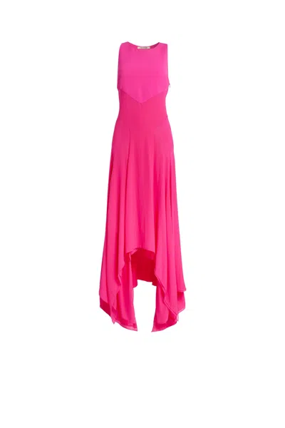 Roberto Cavalli Long Geranium Silk Georgette Dress In Fuchsia
