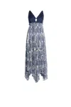 Roberto Cavalli Long Iris Print Silk Dress In Ivory/dark Navy