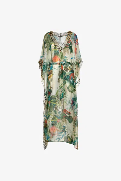 Roberto Cavalli Long Kaftan With Jungle Print In Green