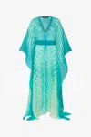 Roberto Cavalli Long Kaftan With Optical Glass Print In Light Green