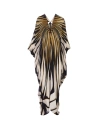 Roberto Cavalli Long Kaftan With Ray Of Gold Print In Gold
