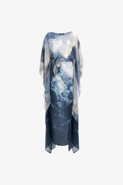 Roberto Cavalli Long Printed Blue Dress In Dark Blue