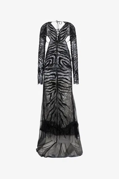 Roberto Cavalli Long Ray Of Gold Sequined Dress In Black