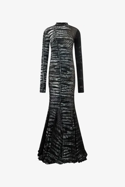 ROBERTO CAVALLI LANGES DURCHSICHTIGES KLEID MIT MOTIV ZEBRA