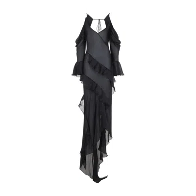 Roberto Cavalli Long Silk Dress In Black