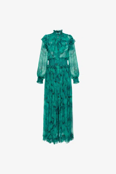 Roberto Cavalli Long Silk Dress With Marble Print In Light Blue