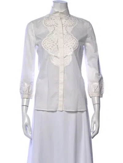 Pre-owned Roberto Cavalli Long Sleeve Blouse In White