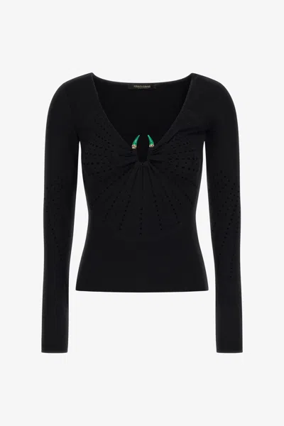 Roberto Cavalli Long Sleeve Knit With Fang In Black