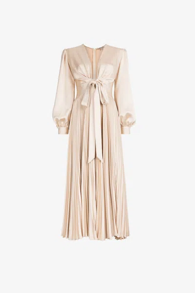 Roberto Cavalli Long-sleeve Midi Dress In Neutrals