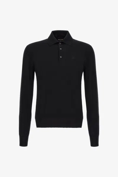 Roberto Cavalli Long-sleeve Polo Shirt In Black