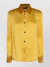 Roberto Cavalli Long Sleeve Satin Top With Velvet Collar And Cuffs In Yellow