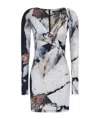 Roberto Cavalli Printed Abstract Fitted Mini V-neck Dress In Gray