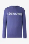 Roberto Cavalli Long-sleeved T-shirt With Logo In Navy