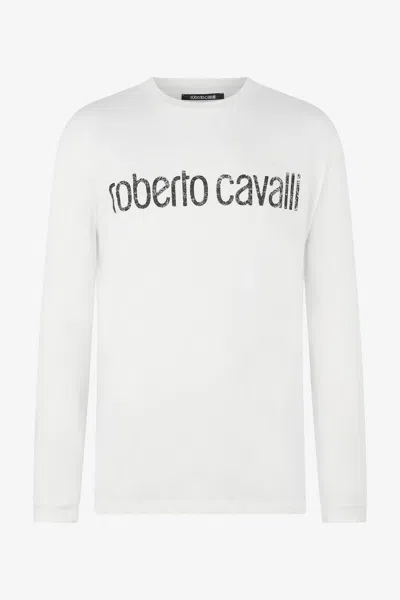 Roberto Cavalli Long-sleeved T-shirt With Logo In White