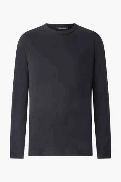 Roberto Cavalli Long-sleeved T-shirt With Monogram Rc In Black