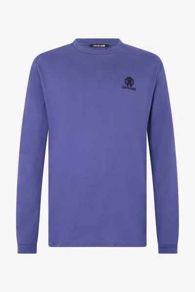 Roberto Cavalli Long-sleeved T-shirt With Monogram Rc In Navy