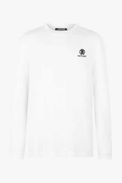 Roberto Cavalli Long-sleeved T-shirt With Monogram Rc In White