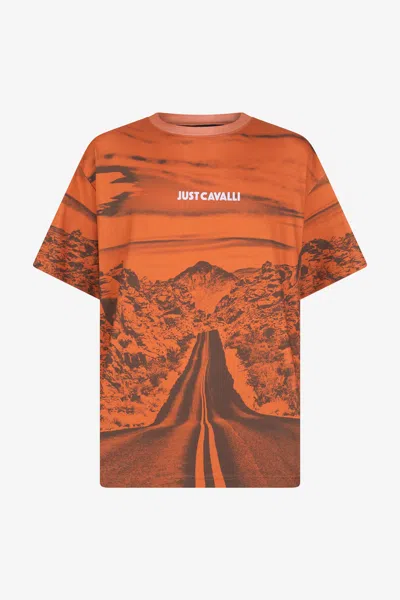 Roberto Cavalli Long Way Print T-shirt In Red