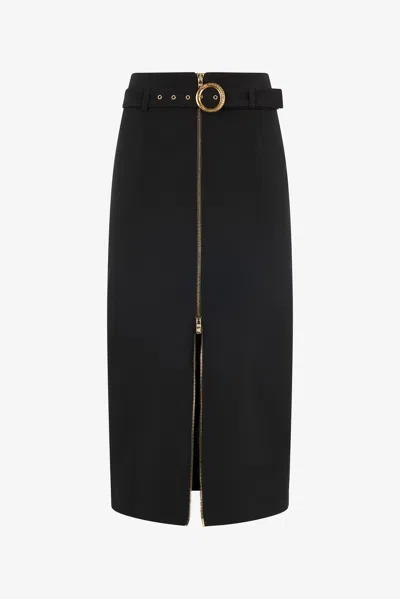 Roberto Cavalli Longuette Skirt With Logo Buckle In Black