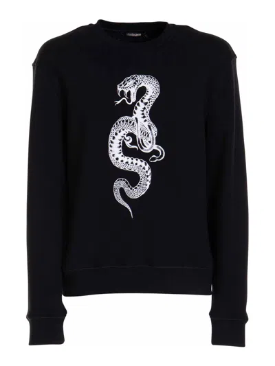 Roberto Cavalli Loose Fit Ribbed Sweater In Negro