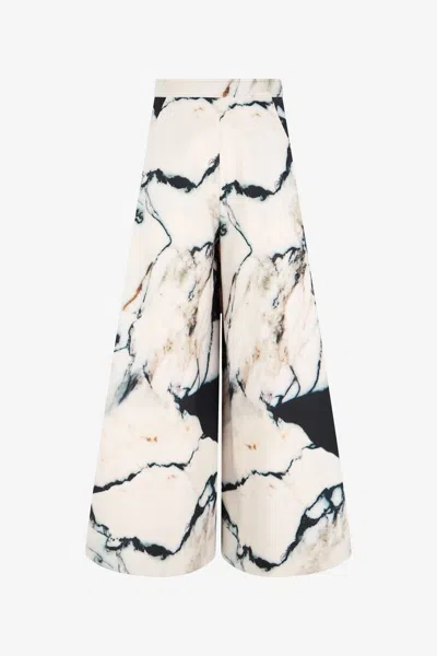 Roberto Cavalli Loose Flare Trousers With Marble Print In Black/white