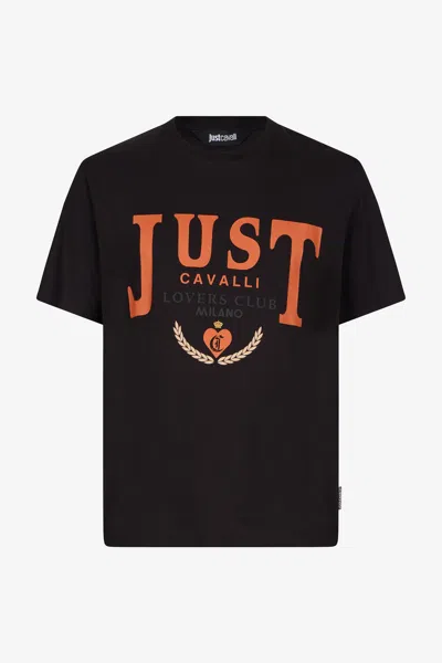 Roberto Cavalli Lovers Club Print T-shirt In Black
